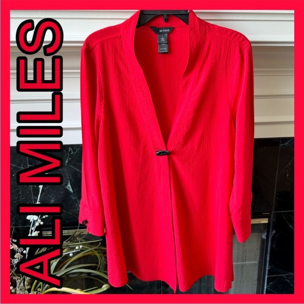 Ali Miles - Sz L - Vibrant Red Blouse Jacket Front Button Closure ~ Sz L - NWT